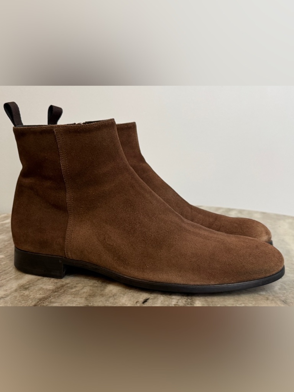 ERMENEGILDO ZEGNA  BROWM SUEDE CHELSEA BOOTS SIDE ZIP 9 US $1700 TRIPLE STITCH